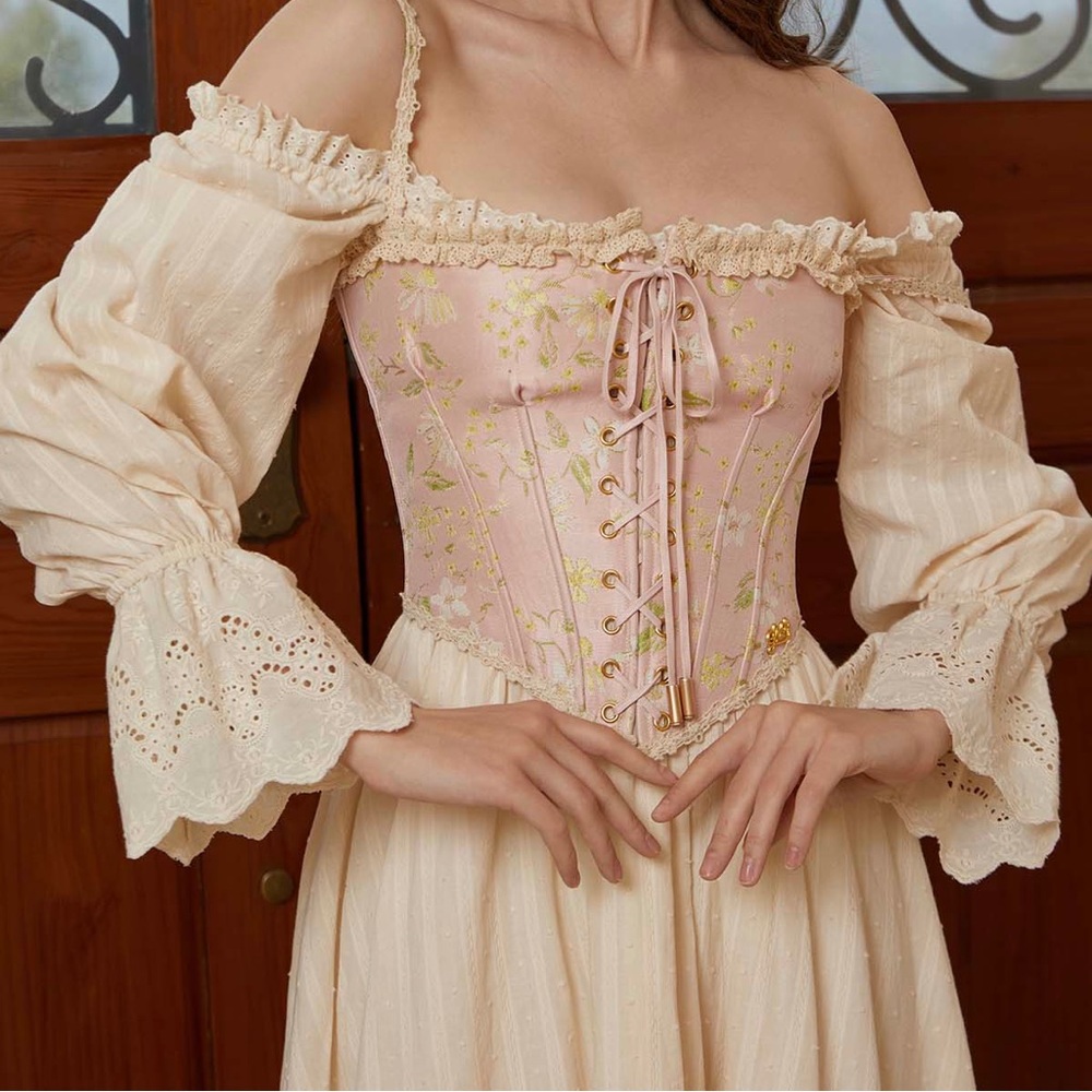 LaceMade Sakura Potter Pink and Floral Corset in Medium CottageCore